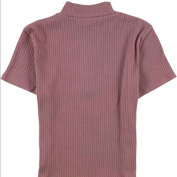 NWT AE Mock Neck Quarter Zip Cropped Tee Short Sleeve Ribbed Sz XS 0 2 - Picture 2 of 4